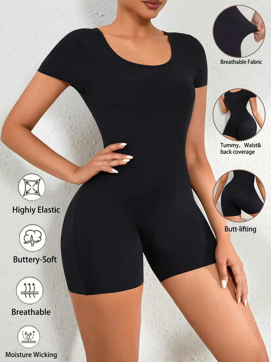ENTERIZO CONTROL ABDOMEN CON MANGA- Body moldeador sólido para el verano
